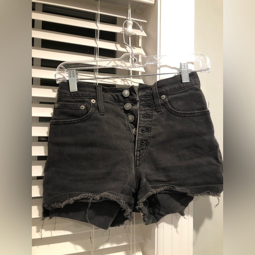Madewell Distressed Dark Wash Button Style Jean Shorts